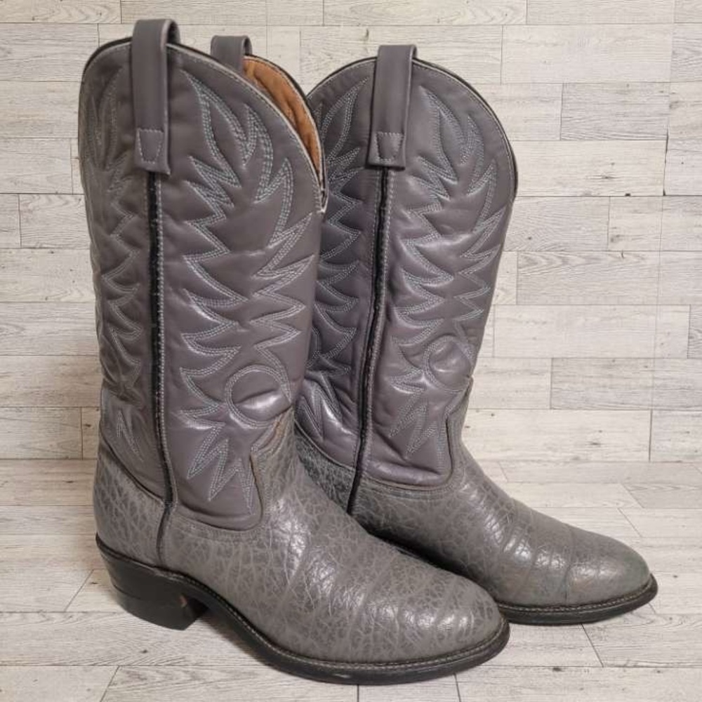 Men's Vintage Red Wing Western Grey Bullhide Leather Cowboy Boots Size 8 D